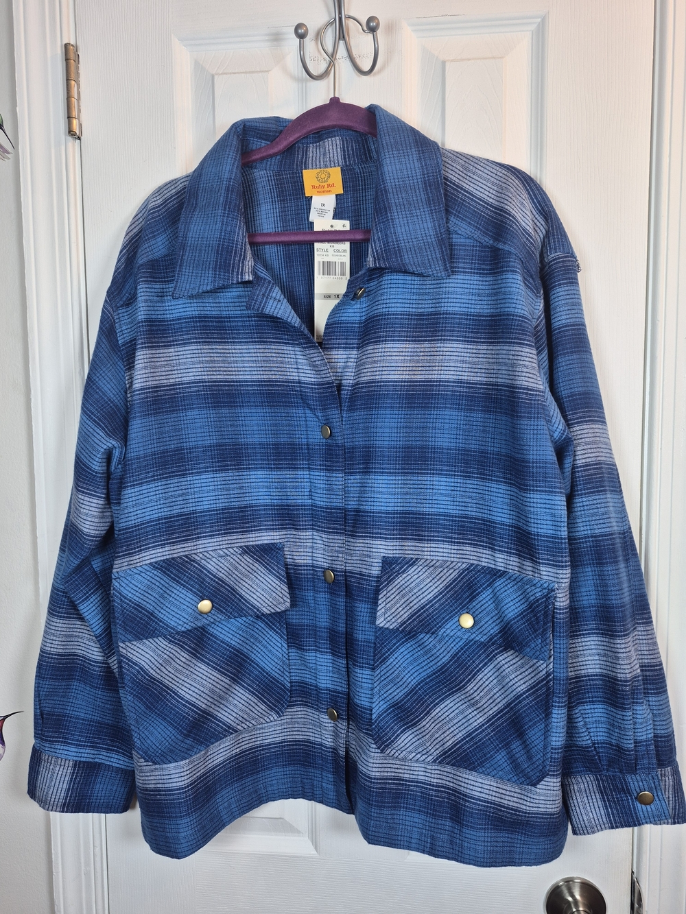 Ruby Rd. Women’s Plaid Snap-Front Shacket NWT 1X Blue Fall Layering